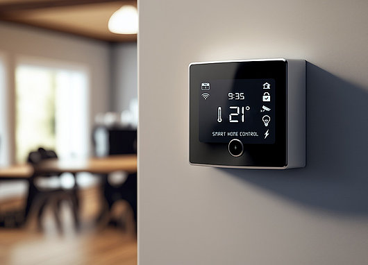 Smart Home control system on the wall. 